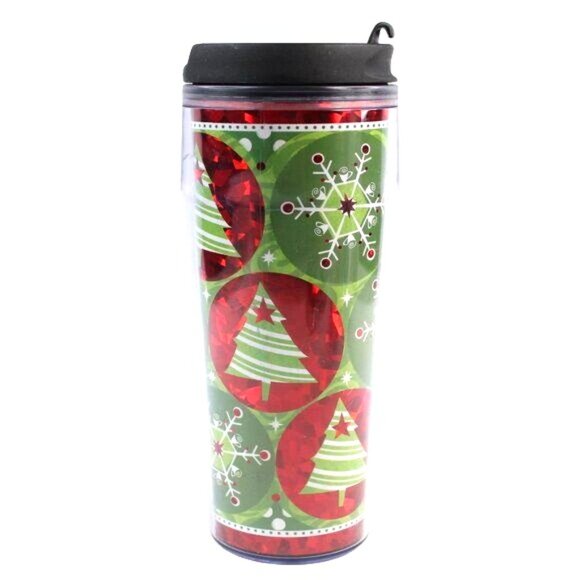 VTG Starbucks 2009 Green Red Foil Christmas Tree Traveler Tumbler 16 oz Coffee - Picture 4 of 6